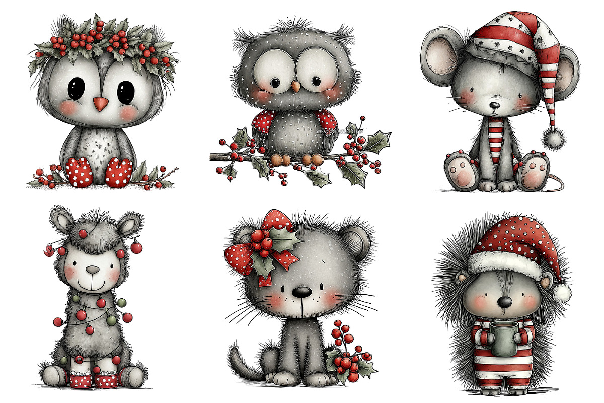 Christmas Whimsical Animals Clipart, an Illustration by Dream Creation (Photo 5 of 8)