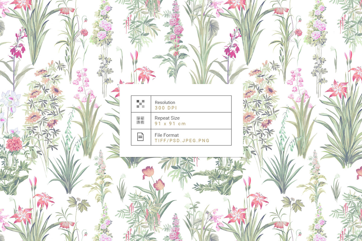 Jardin Silencieux, Watercolor Fleurs, a Pattern Graphic by TSTUDIO (Photo 3 of 14)