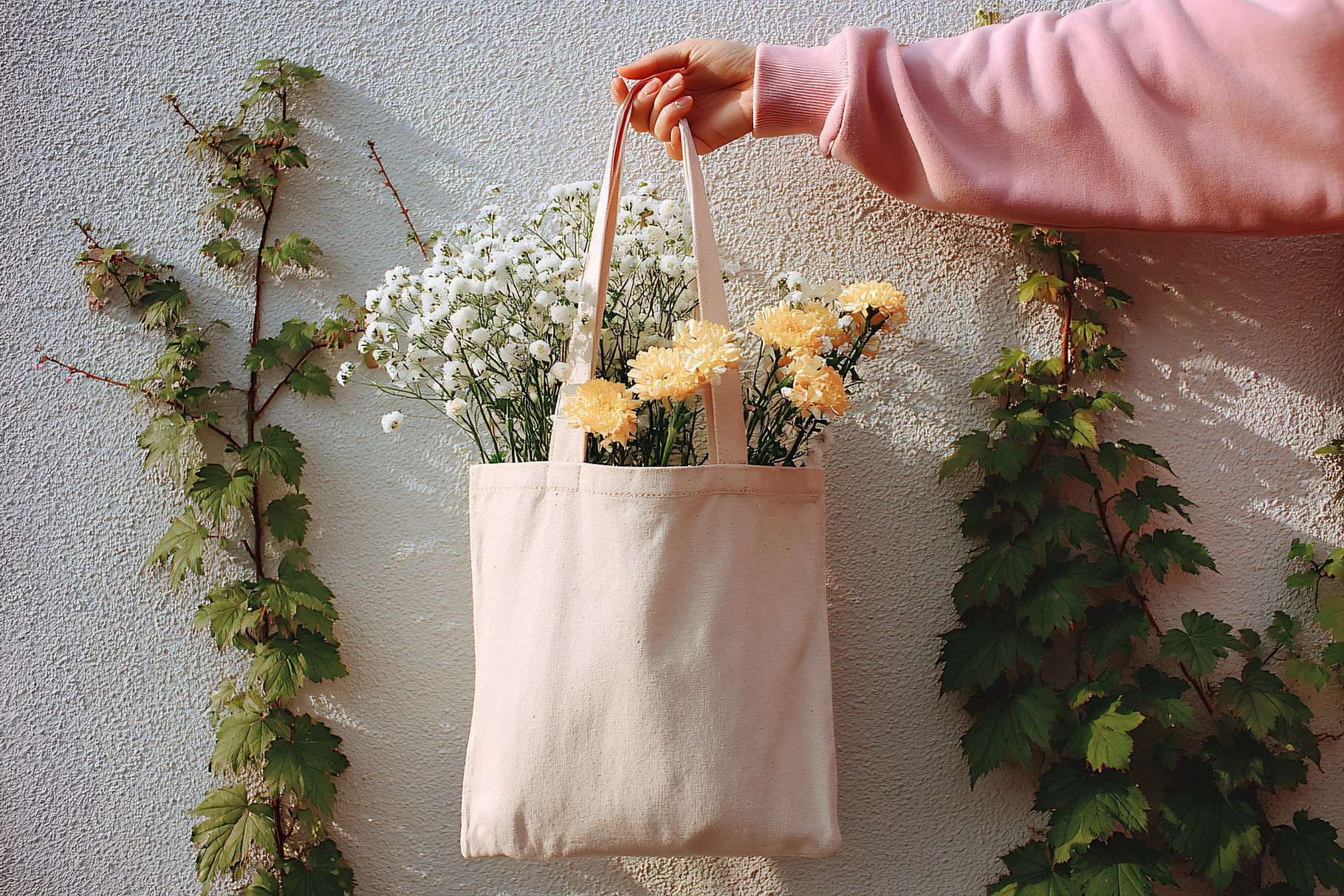 Canvas Tote Bag Filled with Flowers, a Beauty & Fashion Photo by shahsoft
