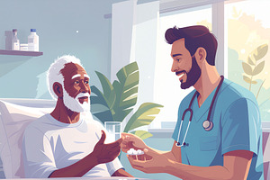 Healthcare professional giving medication to patient, a Healthcare Illustration by DanFLCreativo