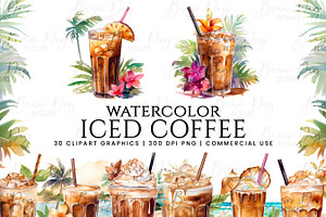 Watercolor Iced Coffee Clipart