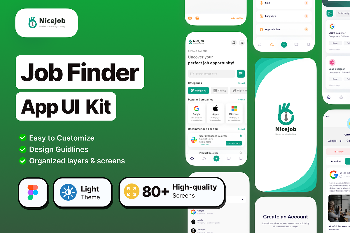 Nice Job - Job Finder App UI Kit, an UI Kit Template by piyush608 (Photo 1 of 8)