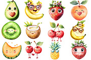 Cute Fruit Clipart,Kawaii Fruits png, an Illustration by Watercolor design (Thumbnail 2 of 5)