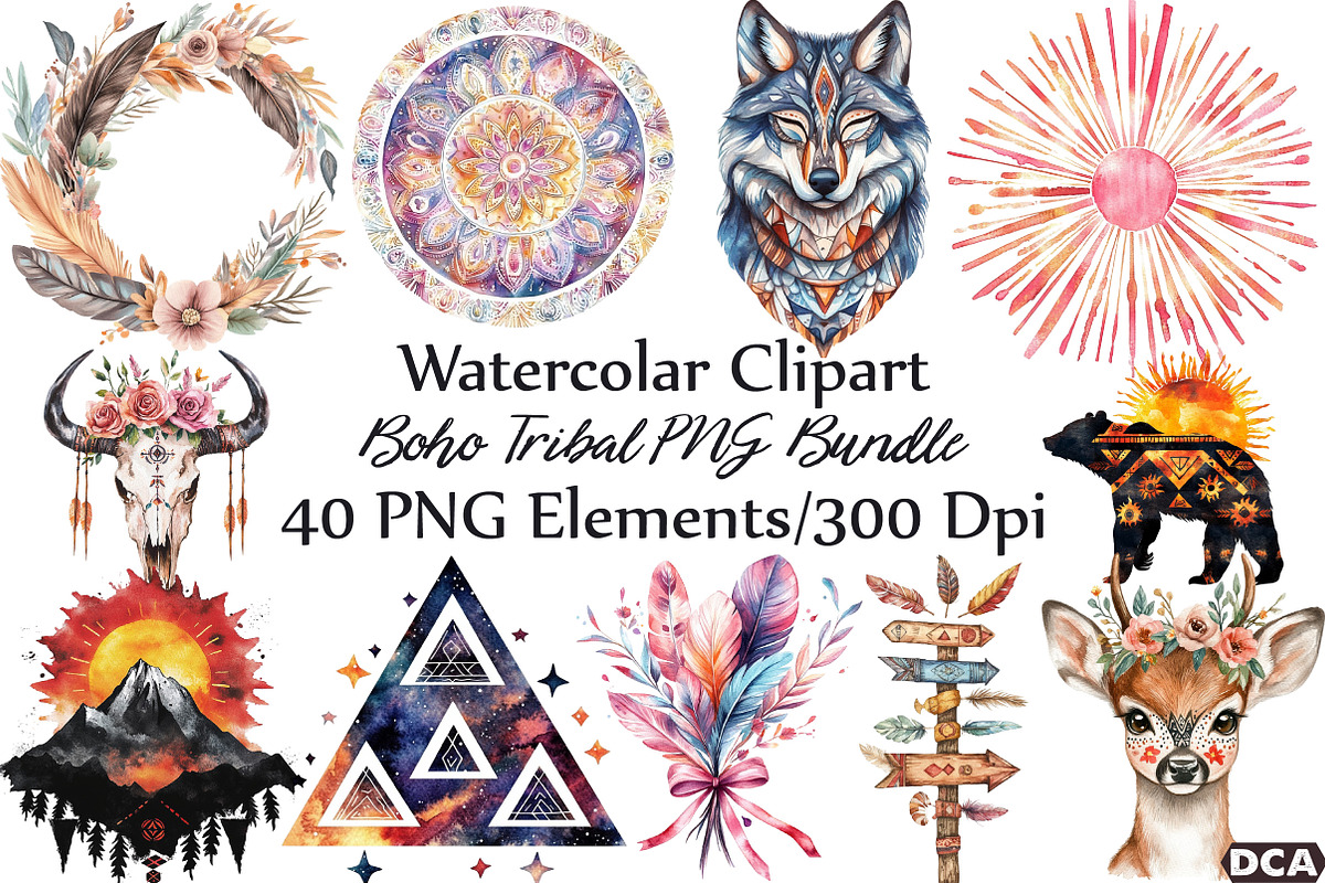 Boho Tribal PNG Set, an Illustration by DreamCafeArt (Photo 1 of 7)