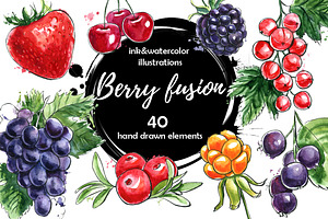 Berry Fusion Hand Drawn Watercolors