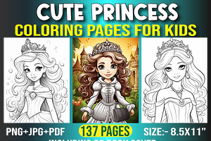 137 Cute Princess Coloring Book for, a Stationery Template by Design Station