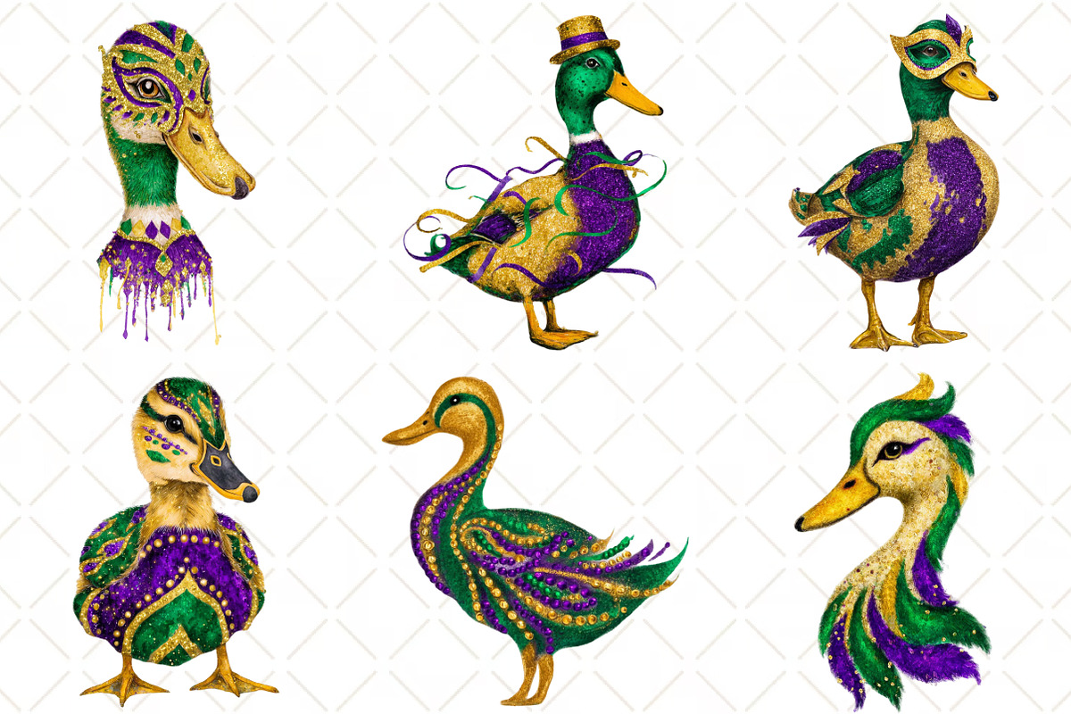 Watercolor Mardi Gras Duck Clipart, an Illustration by Black Bird Studio (Photo 2 of 6)