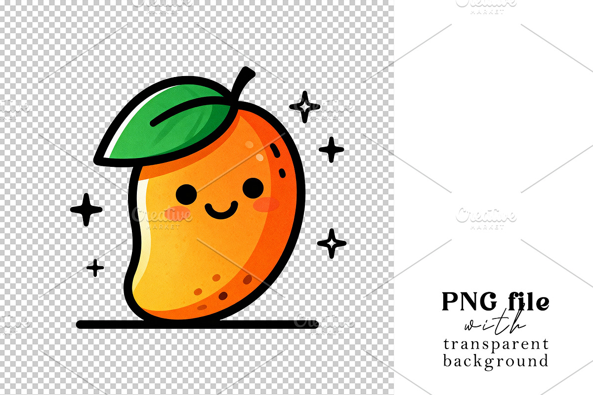 Cute cartoon mango character, an Object Illustration by Elen_Art (Photo 2 of 3)