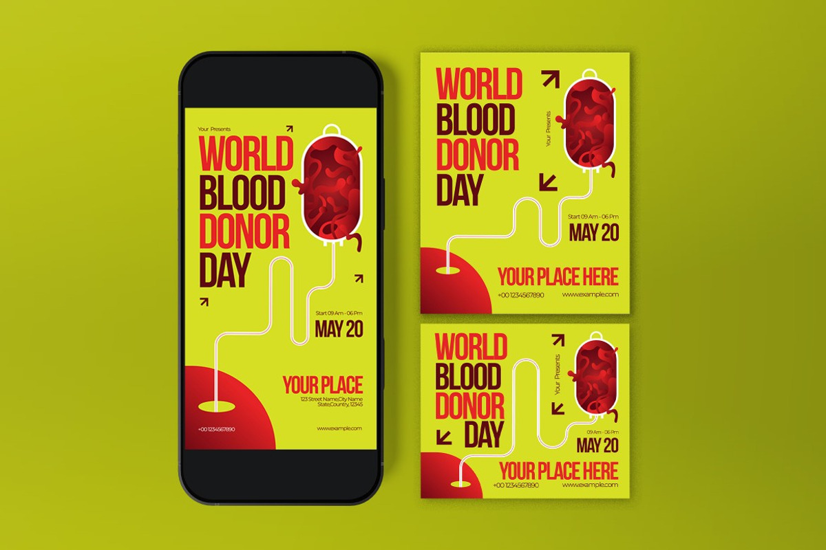Yellow Blood Donor Day Flyer Set, a Flyer Template by graphicook (Photo 3 of 3)