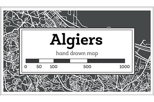 Algiers Algeria Map In Retro Style.