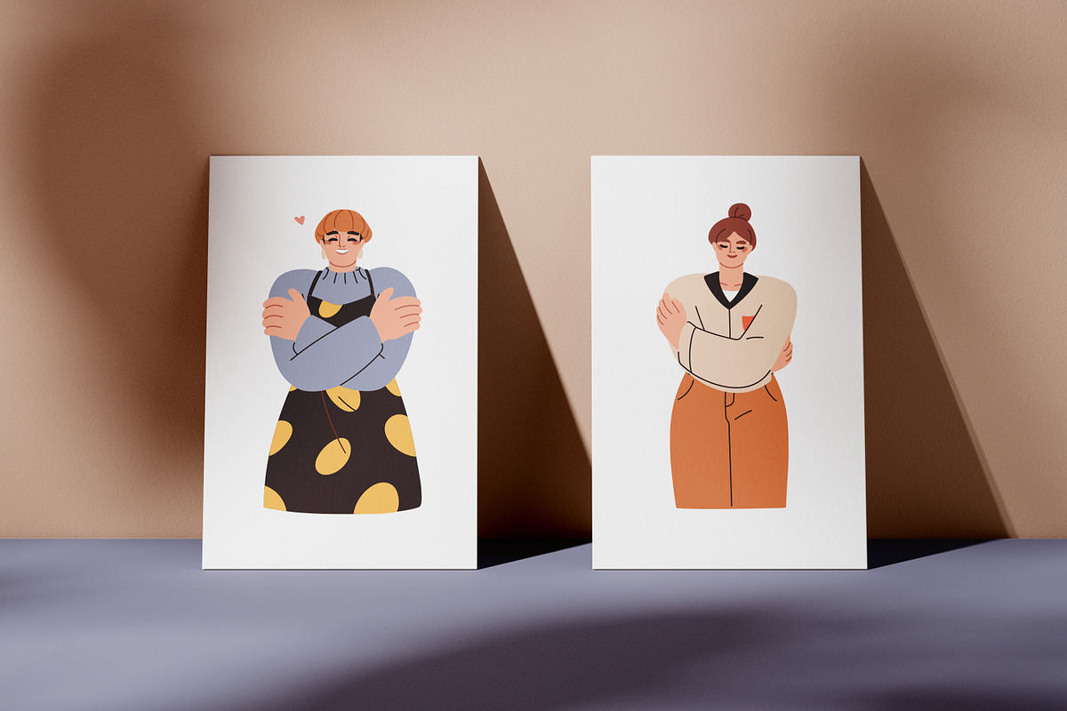 People hug themselves. Self love set, a Person Illustration by Good Studio (Photo 6 of 7)