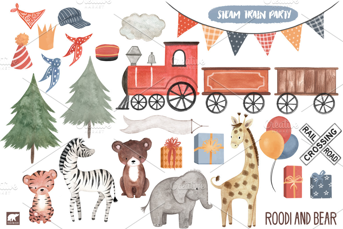 Animal Train Party, an Animal Illustration by Roodi and Bear (Photo 2 of 2)