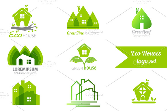 8 eco houses logo templates preview 2