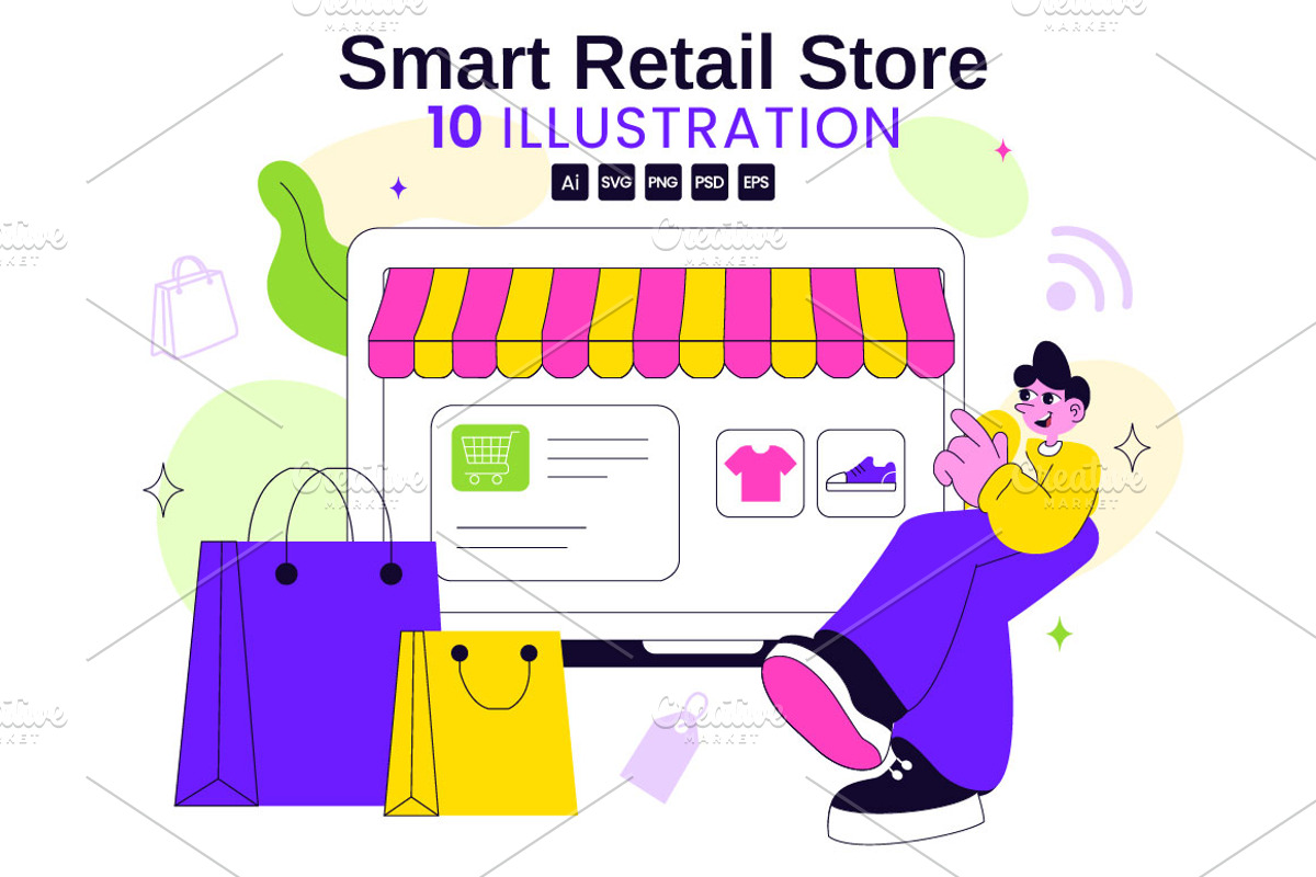 10 Smart Retail Store Illustration, a Technology Illustration by denayunebgt (Photo 1 of 4)