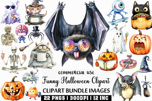 Watercolor Funny Halloween Clipart, an Illustration by Craft Nest