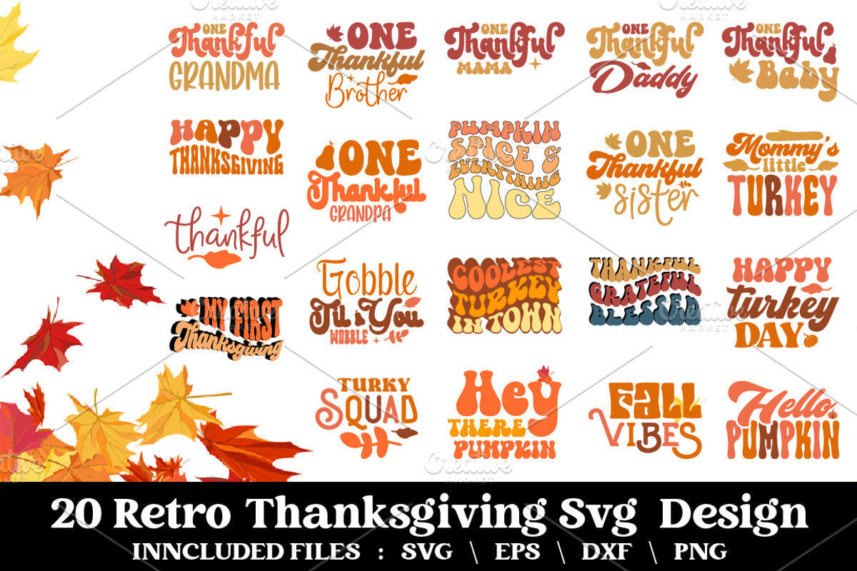 Retro Thanksgiving SVG Bundle, an Illustration by Etcify (Photo 1 of 7)