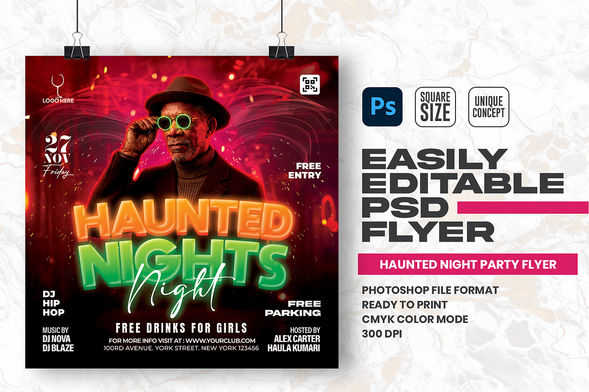 Haunted Night Party Flyer Design, a Flyer Template by Shajib Shikder (Photo 1 of 2)