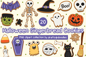 Halloween Gingerbread Cookies, a Food Illustration by Drafts n Doodles