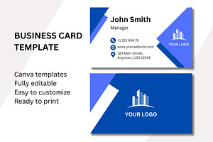 Business card blue Canva template, a Business Card Template by TemplatePlus.net