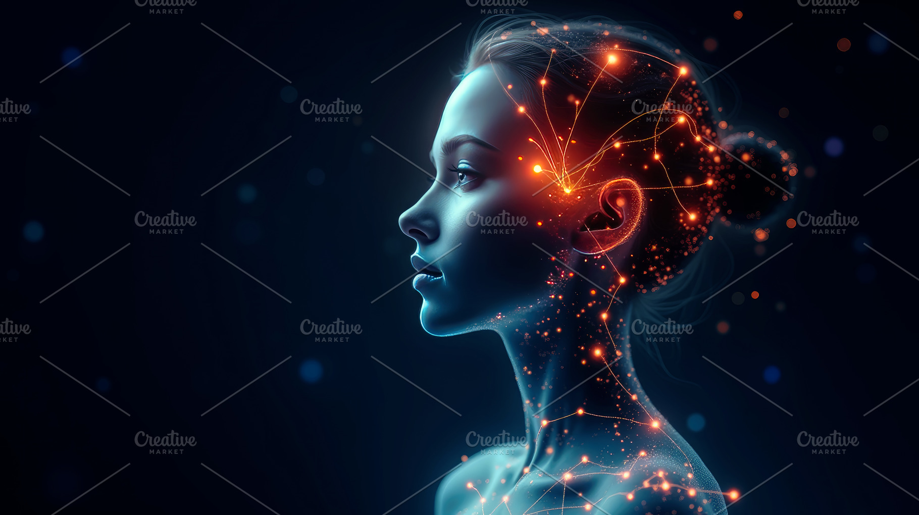 Woman connected to neural networks:, a Technology Photo by Perpis