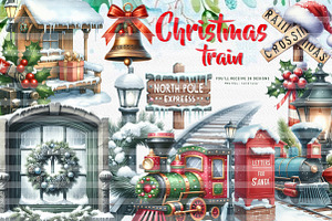 Christmas Train Station Clipart, an Illustration by CreationArt