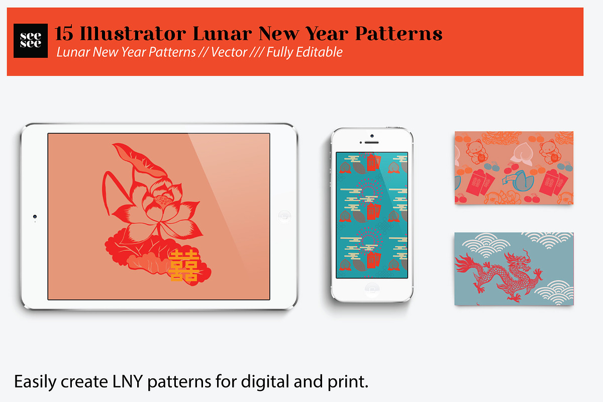 15 Vector Lunar New Year Patterns, a Pattern Graphic by CC CREATIVE CO (Photo 3 of 23)