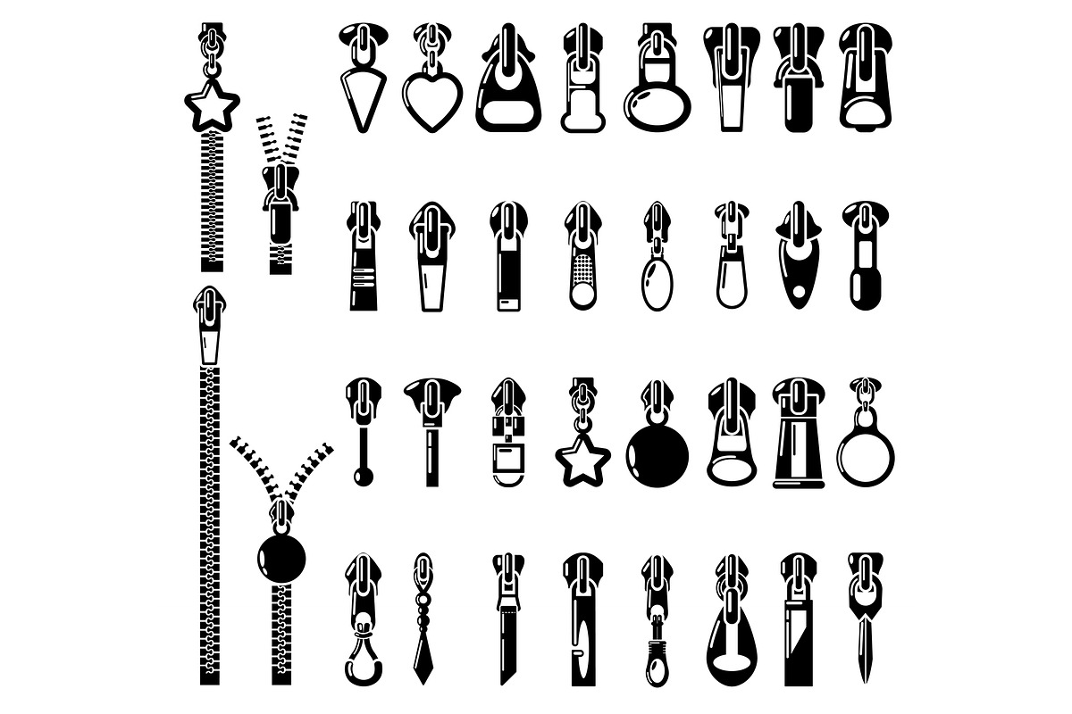 Metal zipper puller icons set, an Illustration by Ylivdesign