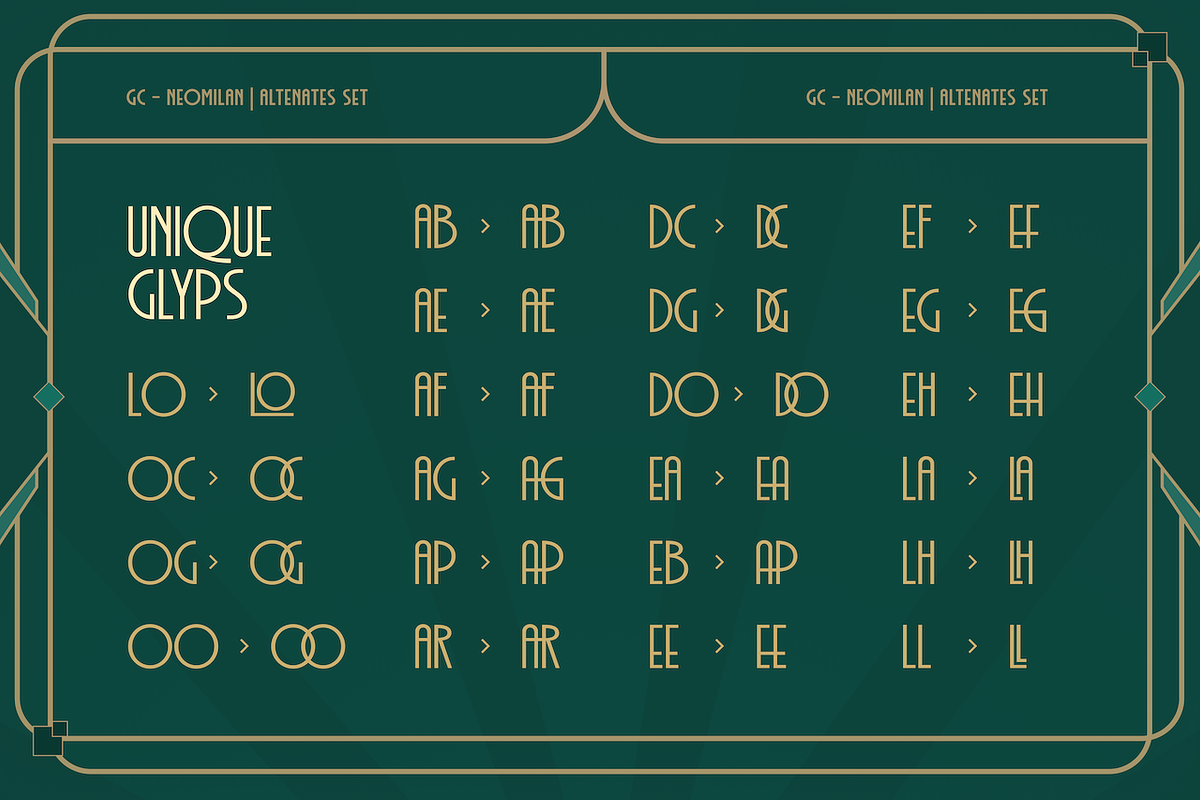 GC Neomilan - Neo Art Deco Typeface, a Sans Serif Font by Glyphonic (Photo 8 of 16)