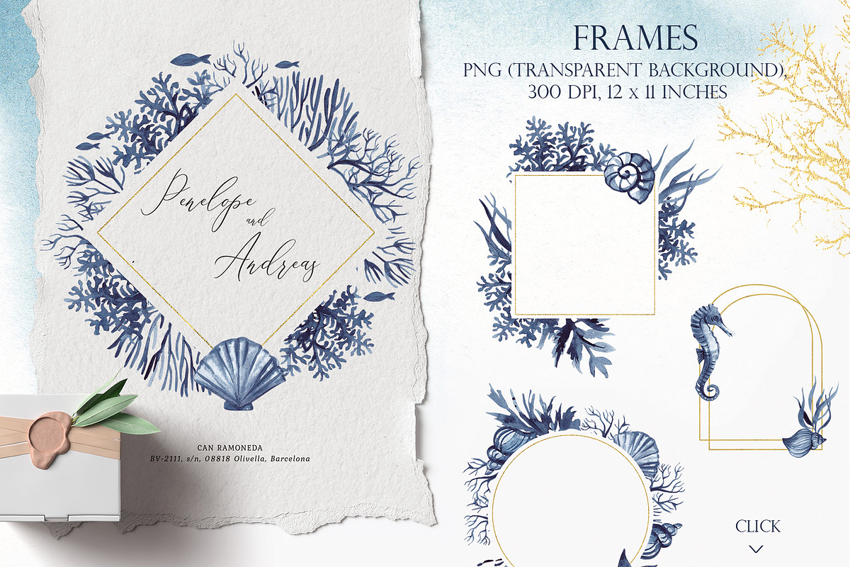 Ocean Watercolor & Gold Collection, a Decorative Illustration by InstaDesignPro (Photo 10 of 13)