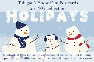 Snow Family Postcards, a Card Template by Tubigan Art