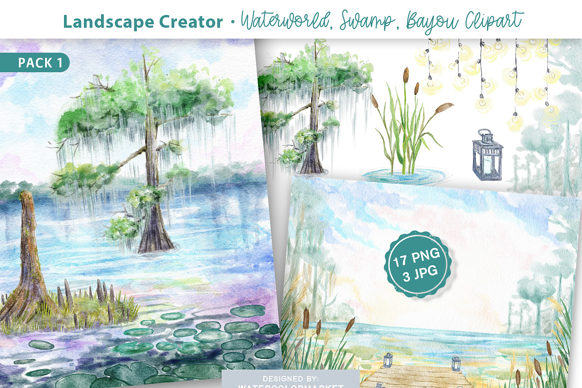 Swamp Landscape & Cliparts, an Illustration by Dora Katona (Photo 1 of 4)