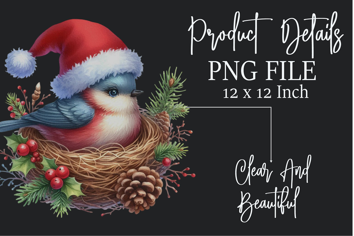 Christmas Bird Nest Clipart Bundle, a Seasonal Illustration by Rose Art (Photo 7 of 7)