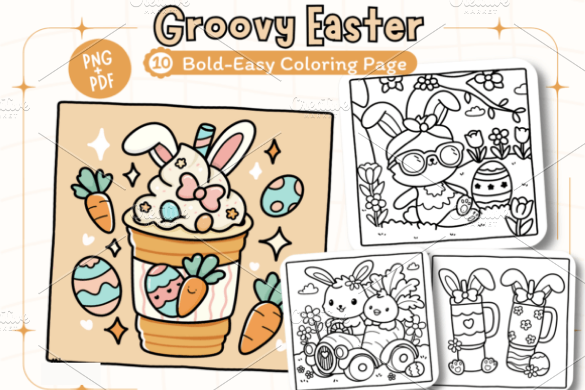 Groovy Easter Coloring Pages, a Seasonal Illustration by Design Station (Photo 1 of 4)