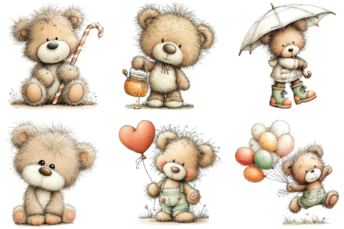 Whimsical Teddy Bear Clipart, an Animal Illustration by Black Bird Studio (Photo 6 of 6)
