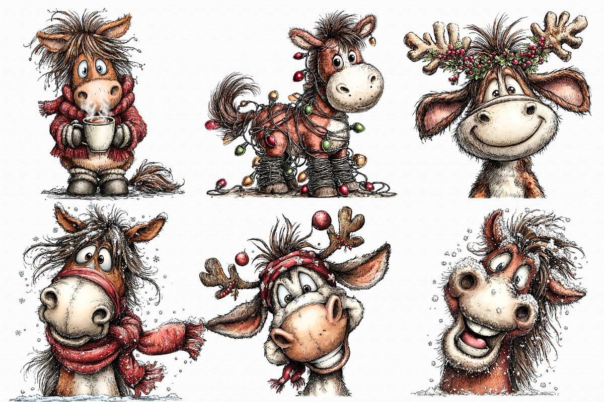 Funny Christmas Horses Clipart, an Illustration by Libby Wishes (Photo 6 of 7)