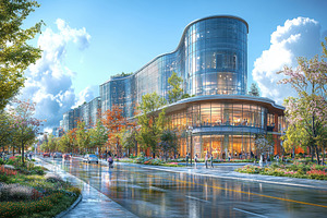 Modern urban building showcasing lar, a Photo by Tanuart