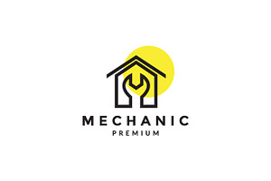 Wrench Tool Service With Home Logo