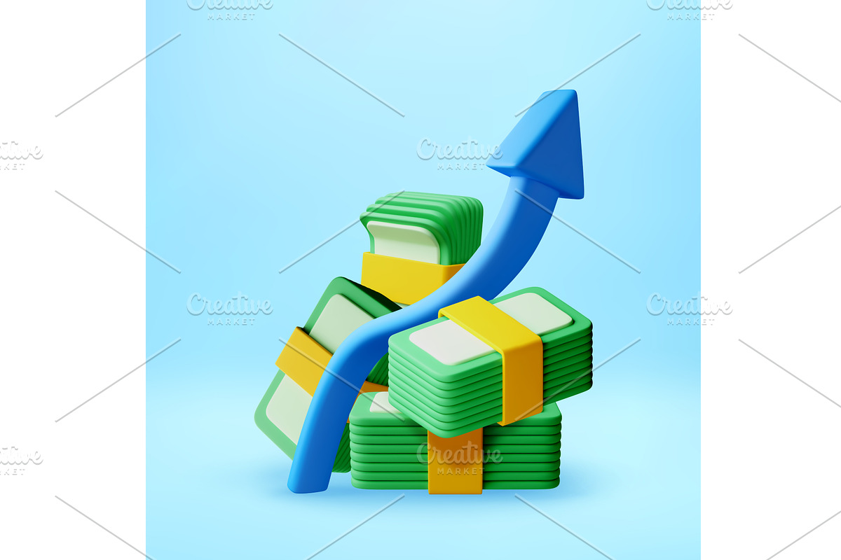 3D Blue arrow rising over stacked, a Finance Illustration by Abscent