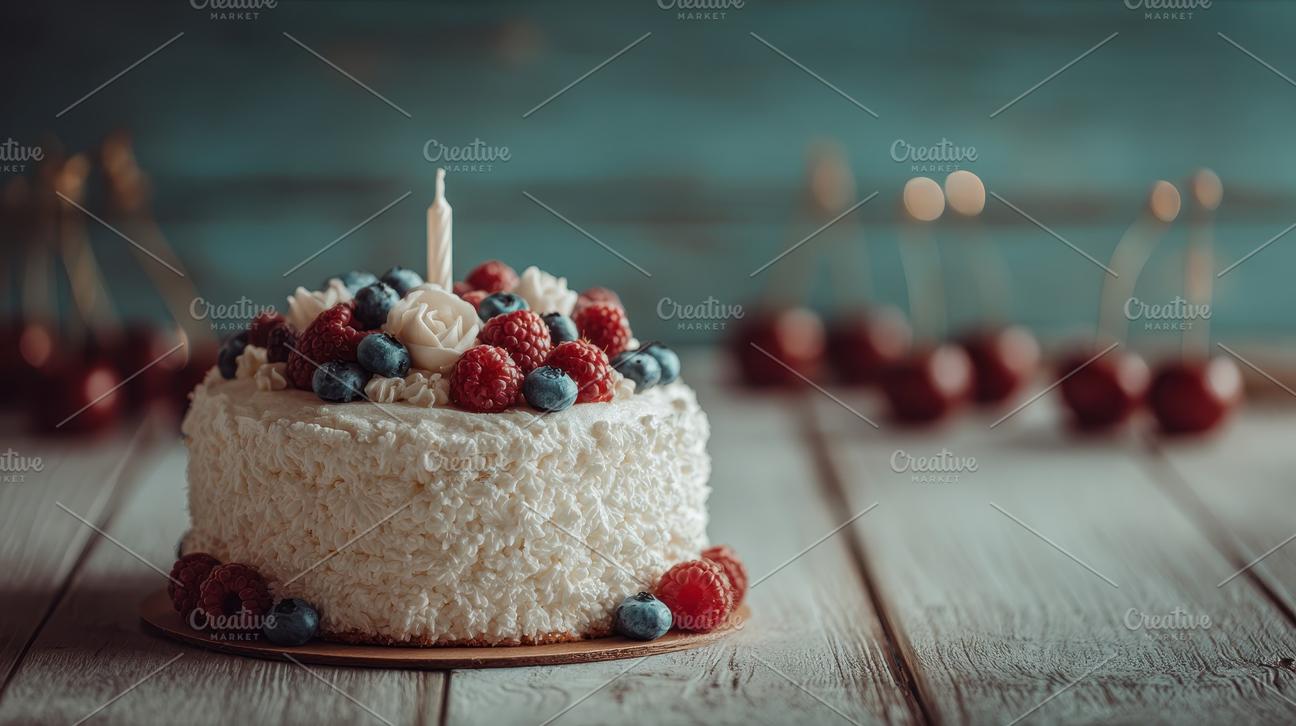 Delicious Birthday Cake with Berries, a Photo by Pixeness Studio