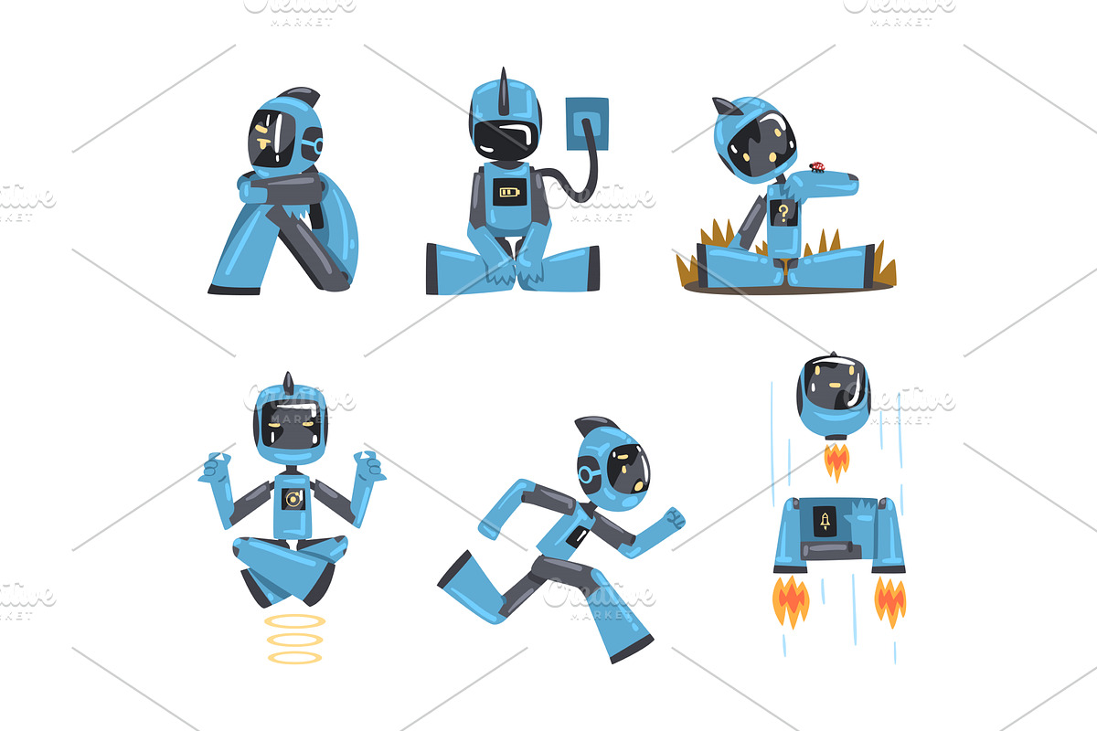 Funny Blue Robot Character Engaged, a Technology Illustration by TopVectors