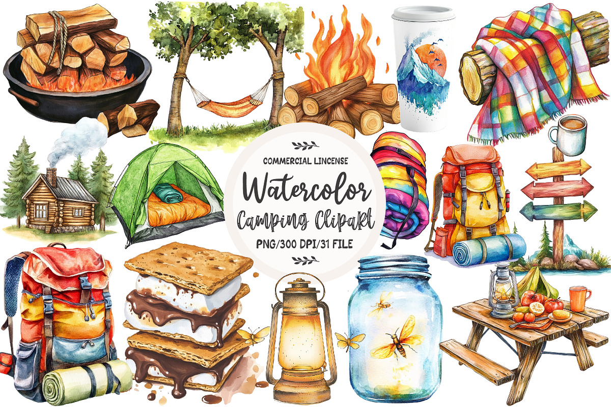 Camping Sublimation Clipart, an Illustration by OK Design (Photo 1 of 5)