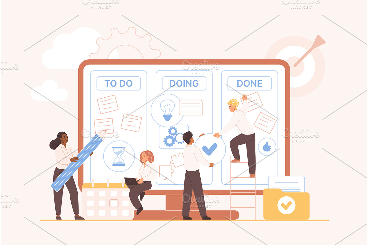 Kanban board online interactive, a Technology Illustration by Lemberg Vector