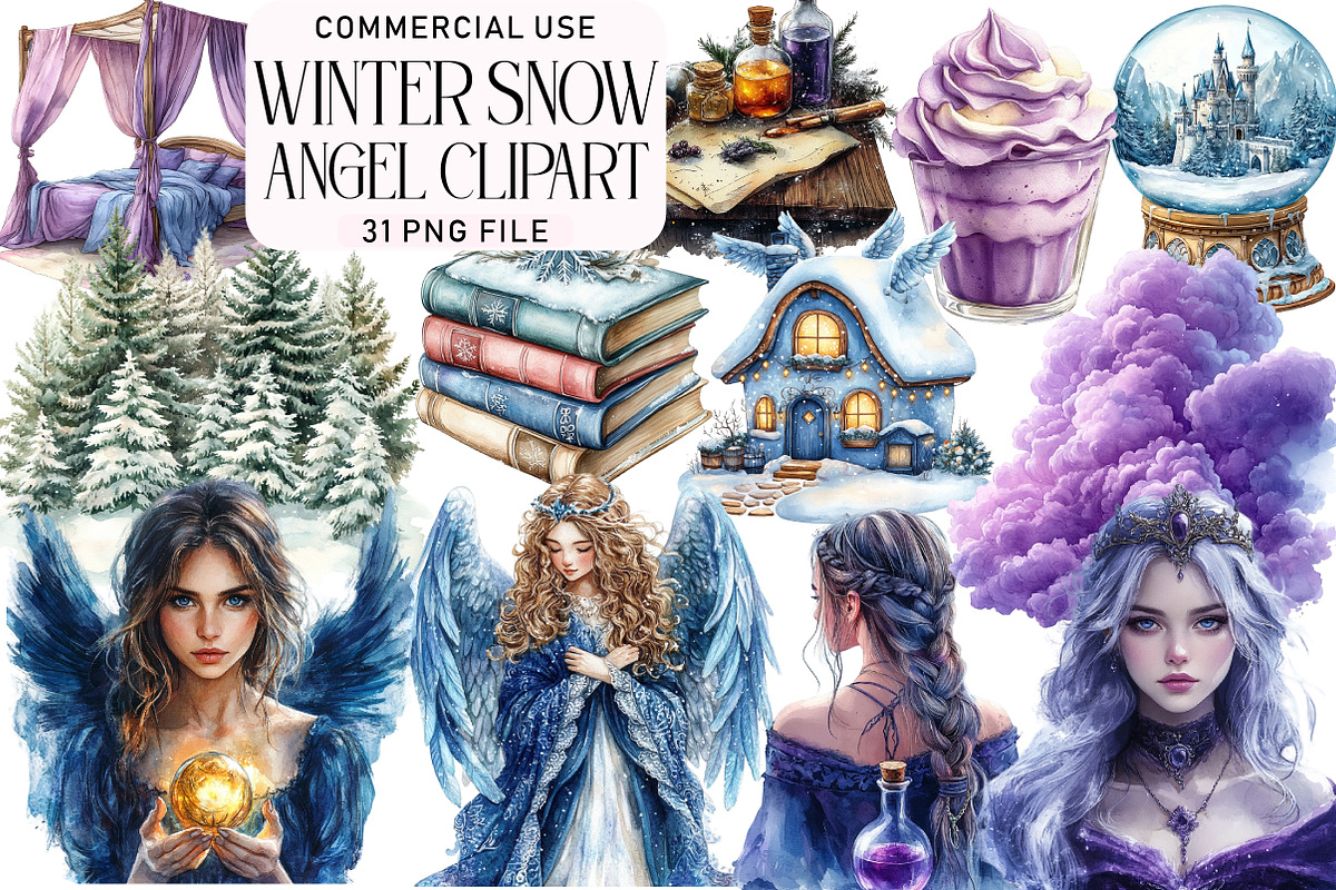 Watercolor Winter Snow Angel Clipart, an Illustration by Daily.Designs (Photo 1 of 5)