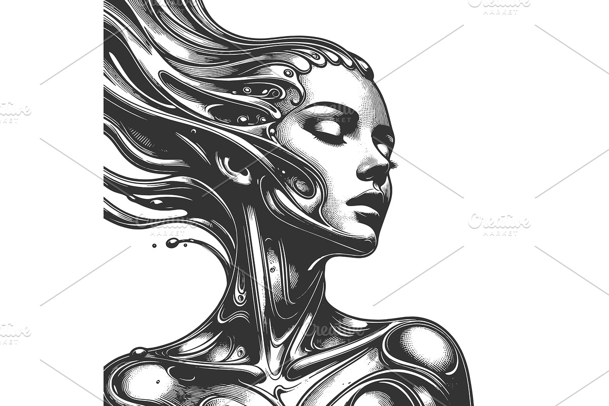 Liquid Metal Woman Portrait in, a Person Illustration by AlexArt