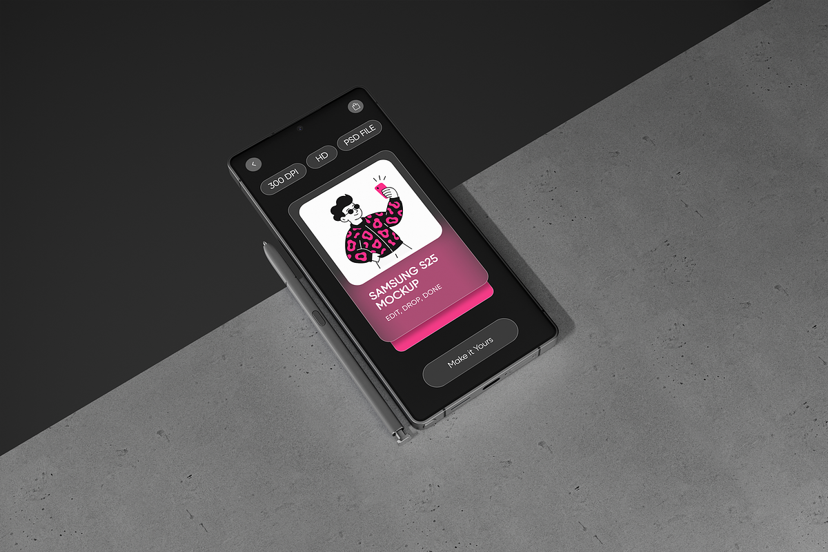 Samsung Galaxy S25 Mockup, a Device Mockup by Mockupdaddy (Photo 6 of 23)