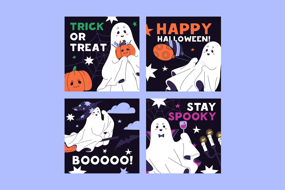 Halloween ghosts set + templates, a Seasonal Illustration by PaperTrident (Photo 5 of 9)