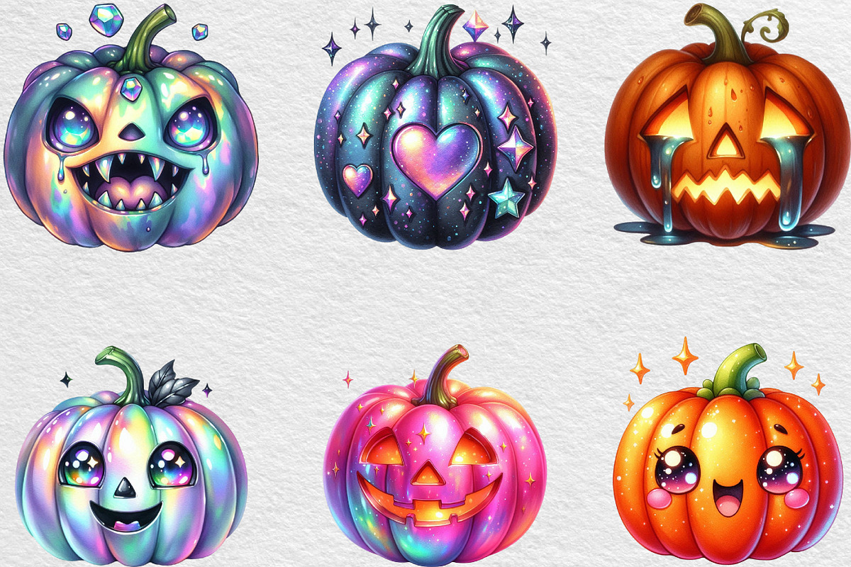 Halloween Pumpkin Iridescent Bundle, an Illustration by Black Bird Studio (Photo 3 of 6)