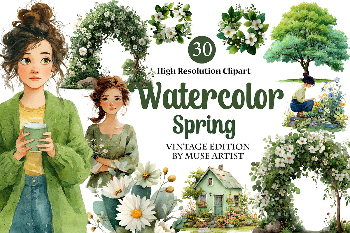 Watercolor Spring Clipart, an Illustration by DreamArtGraphic (Photo 1 of 4)