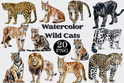 Watercolor Wild Cats Clipart Set, an Animal Illustration by CropUp Creative (Thumbnail 1 of 4)