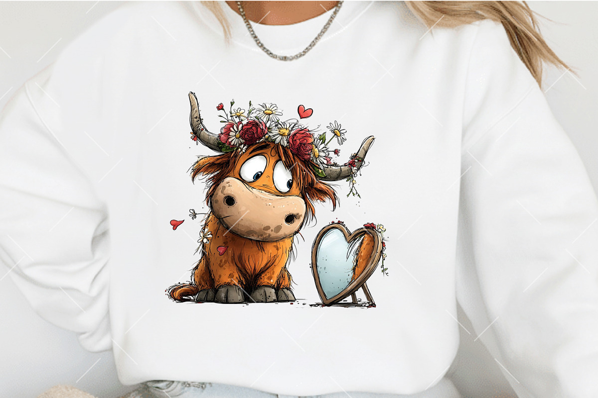 Quirky Valentine Highland Cow Clipar, an Illustration by OK Design (Photo 6 of 6)